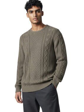 Buffalo David Bitton Taupe Cable Knit Sweater Mens XL Pullover Fisherman Cabin